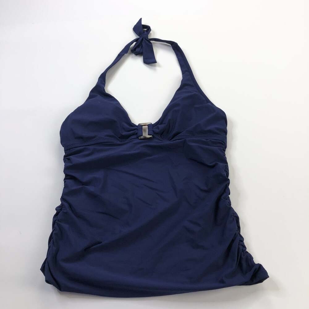 Helen Jon Large Shelf Bra Tankini Top Padded Swim Tortoise Halter Top Blue